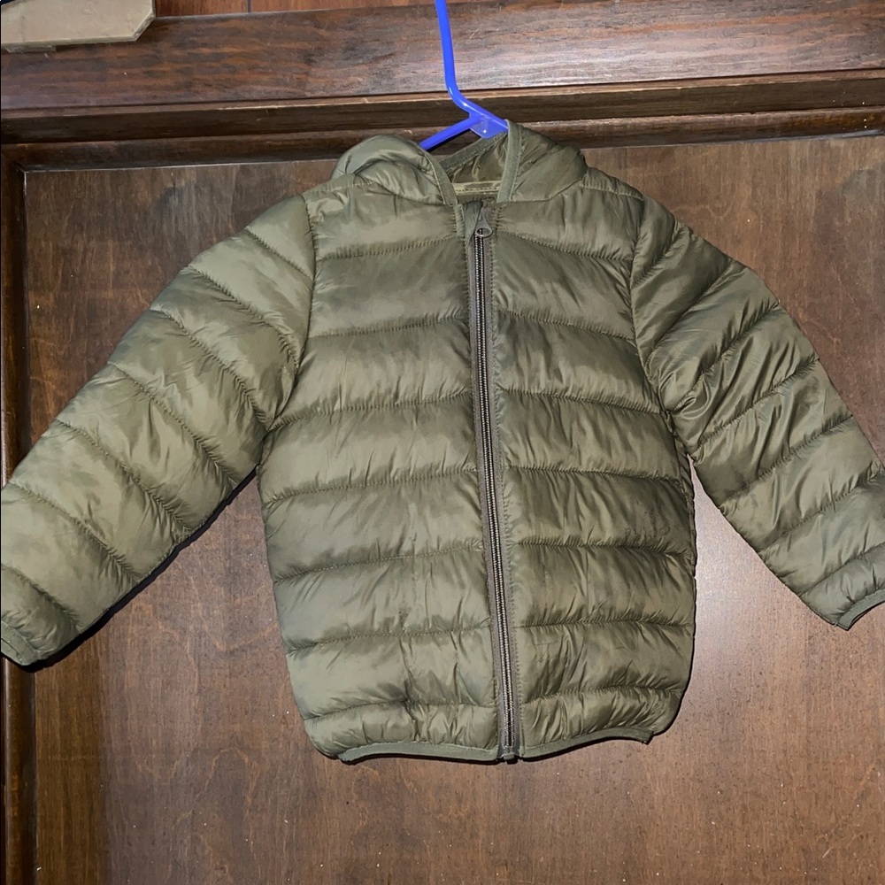 Kids Olive Puffer Jacket with Hood